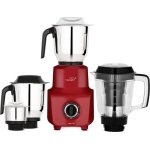 V-Guard Brillio 750 Watt Juicer Mixer Grinder, 3 Year Motor Coverage by V-Guard, 4 Jars(Chutney, Dry, Wet & Juicer), Sturdy Juicer Jar With Quadraflow Design, Precisionblend Ss Blades, Mars Red