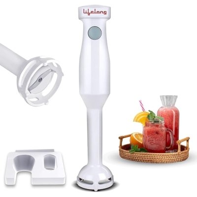 Lifelong Stainless Steel 300 Watts Hand Blender | Low Noise | Anti-Splash (Llhb04, White)