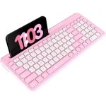 Portronics Bubble Square Wireless Keyboard with Bluetooth + 2.4 GHz USB Receiver (Dual Connectivity), Pair 3 Devices Max, Multimedia Hotkeys, for Laptop, PC, Smartphone, Tablet (Pink)