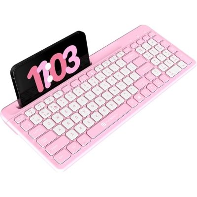 Portronics Bubble Square Wireless Keyboard with Bluetooth + 2.4 GHz USB Receiver (Dual Connectivity), Pair 3 Devices Max, Multimedia Hotkeys, for Laptop, PC, Smartphone, Tablet (Pink)