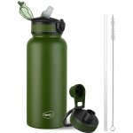 Pigeon by Stovekraft Rush Thermos Stainless Steel Sipper Flask 1000ml with Straw,Cleaner and Additional Screw Cap| 24 Hours Hot and Cold|Ideal Usage for Office Men/Women|School/College|Travel|Green