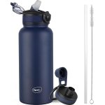 Pigeon by Stovekraft Rush Thermos Stainless Steel Sipper Flask 975 ml with Straw,Cleaner and Additional Screw Cap| 24 Hours Hot and Cold|Ideal Usage for Office Men/Women|School/College|Travel|Blue