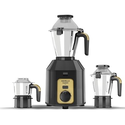 Havells Klassic 1000 Watts 3 Jar Mixer Grinder| High Speed Mixie 22000 RPM Motor|100 Minutes Continuous Run Time|Rust Resistant 304SS Blade| Jars with Handle| 5 Yr Motor Manufacturer Warranty (Grey)