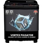 Haier 9 kg 5 Star Toughened Glass & Vortex pulsator Semi Automatic Top Load (HTW90-178FL,Black)