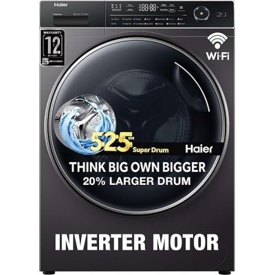 Haier 8 Kg 5 Star Inverter Direct Motion Motor Fully Automatic Front Load Washing Machine (HW80-IM1479CS8U1, 525 Super Drum, Puri Steam, Dark Jade Silver)