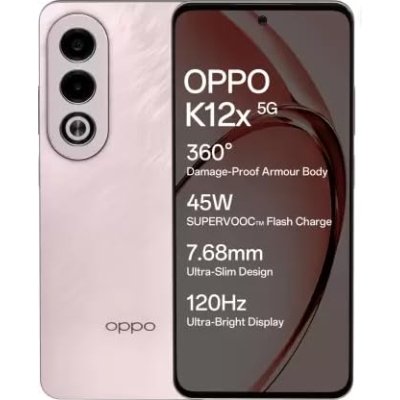 Oppo K12x 5G with 45W SUPERVOOC Charger in-The-Box Feather Pink, 128 GB (6 GB RAM)