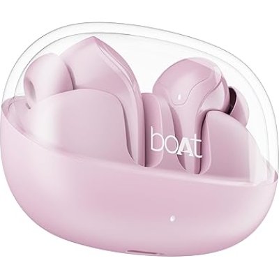 boAt Airdopes 311 Pro, 50H Battery, Fast Charge, Dual Mics ENx Tech, Transparent LID, Low Latency, IPX4, IWP Tech, BT v5.3, Wireless TWS in Ear Earbuds with mic (Lavender Rush)