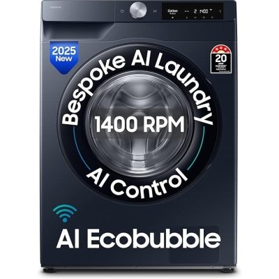 Samsung 9 kg, 5 Star, AI Control, AI Ecobubble, Super Speed, Wi-Fi, Hygiene Steam with Inbuilt Heater, Digital Inverter, Fully-Automatic Front Load Washing Machine (WW90DG6U24ASTL, NAVY)