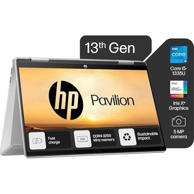 HP Pavilion x360, 13th Gen Intel Core i5-1335U Laptop (16GB DDR4, 512GB SSD) Touchscreen, 14"/35.6cm, FHD, Win 11, Office 21, Silver, 1.51kg, Iris Xe, FPR, 5MP Camera, Backlit KB, Pen, ek1074TU