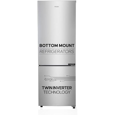 Haier 237 L, 3 Star, 8 In 1 Convertible, Twin Inverter Technology, Bottom Mounted Frost Free Double Door Refrigerator (HEB-243GS-P, Moon Silver)