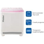 Haier 9 Kg 5 Star Anti-Bacterial Vortex Pulsator Semi Automatic Top Load Pink (HTW90-1159FL, White, Toughened Glass)