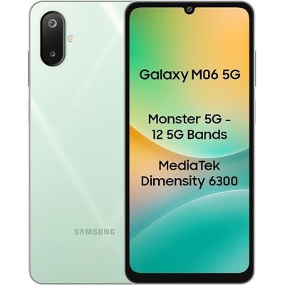 Samsung Galaxy M06 5G (Sage Green, 4GB RAM, 64GB Storage) | MediaTek Dimensity 6300 | AnTuTu Score 422K+ | 12 5G Bands| 25W Fast Charging | 4 Gen. of OS Upgrades | Without Charger