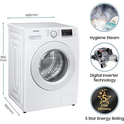 Samsung 7 Kg 5 Star Inverter Fully Automatic Front Load Washing Machine Appliance (WW70T4020CX1TL Inox, In-Built Heater)