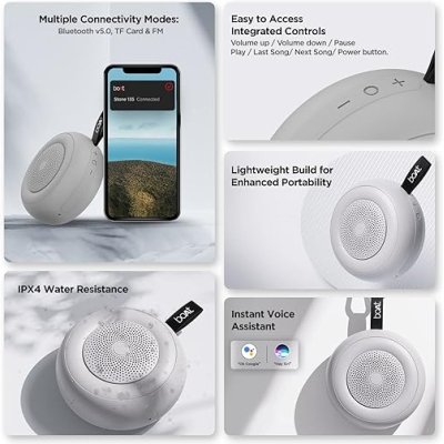 boAt Stone 135 Portable Wireless Speaker with 5W RMS Immersive Sound,IPX4 Water Resistance,True Wireless Feature, Up to 11H Total Playtime, Multi-Connectivity Modes with Type C Charging(Space Grey)