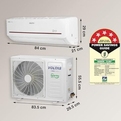 Voltas 1.5 Ton 5 Star, Inverter Split AC(Copper, 4-in-1 Adjustable Mode, Anti-dust Filter, 2023 Model, 185V Vectra Prism, White)