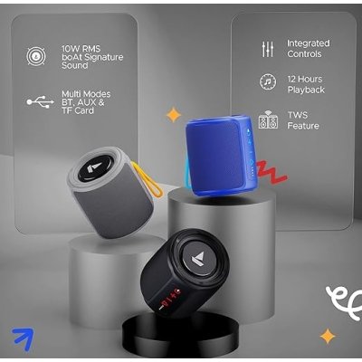 boAt Stone 352/358 Bluetooth Speaker with 10W RMS Stereo Sound, IPX7 Water Resistance, TWS Feature, Up to 12H Total Playtime, Multi-Compatibility Modes and Type-C Charging(Vibing Blue)