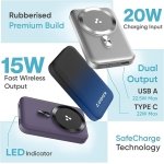 Ambrane Magsafe Wireless 10000Mah Fast Charging Power Bank,Strong Magnet,22.5W Output for iPhone 12 Back Cover & Above,Android & Other Qi Enabled Devices + Magnetic Ring (Aerosync Snap,Silver)