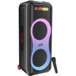 boAt New Launch PartyPal 600 Party Speaker, 220W Signature Sound, Dynamic Pixels, Animated Text Display, App Support, UHF Wireless Microphone, Colorful LEDs,7hrs Battery & Guitar Input(Premium Black)