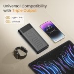 Ambrane 27000mAh Powerbank, 20W Fast Charging, Triple Output (2 USB & 1 Type C), PD, Quick Charge for iPhone, Android & Other Devices, Made in India + Type C Cable (Stylo Pro 27K, Black)