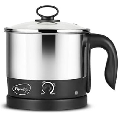 Pigeon Kessel Multipurpose Kettle (12173) 1.2 litres with Stainless Steel Body, used for boiling Water and milk, Tea, Coffee, Oats, Noodles, Soup etc. 600 Watt (Black & Silver)