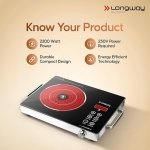 Longway Infralite Pro ICT 2200 W Infrared Induction Cooktop with Free Stainless Steel Grill | Auto Shut Off & Overheat Protection (Black, Touch Control)