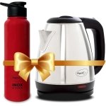 Pigeon 1.5 litre Hot Kettle and Stainless Steel Water Bottle Combo used for boiling Water, Making Tea and Coffee, Instant Noodles, Soup with Auto Shut- off Feature