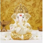 Gold Art India Ceramic Ganesh Idol for Car Dashboard Ganesha Murti Ganpati Idol for Home Decor Puja Lord Ganesh Statue Gift for Office Desk Puja Room Figurine 3.5 x 2 inch,1 Idol