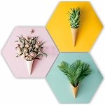 SAF Preety Floral Flower and Leaf in Cone Pot 3 Piece UV Textured Multi-Effect Self adhesive Painting 17 Inch X 17 Inch SANFHX141,Multicolour