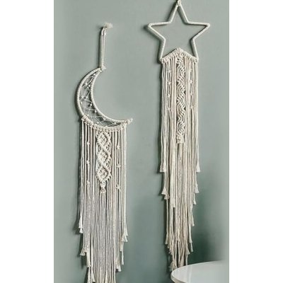 ACN Kohinoor | Handmade Macrame Star Moon Dream Catcher | ACNDC 11 | Boho Wall Hanging Decor, Best Gift for Girls, Friends, Marriage Party, Home, Bedroom, Living Room Decoration 30" L x 10" W