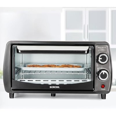 Borosil Prima Pro 10 Litres Oven Toaster Griller | 800W Heating Element, Temprature Control, 0-60 min Timer | Pizza Oven, Cake Oven For Baking | 1 Year Warranty, Black