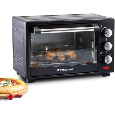 Wonderchef Oven Toaster Griller (OTG) - 19 litres, Black - with Auto-Shut Off, Heat-Resistant Tempered Glass, Multi-Stage Heat Selection | Bake, Grill, Roast | Easy clean