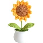 VRB DecTM 1 Pcs Crochet Flowers Artificial Sunflower for Office Desk Car Dashboard Decor, Home Decoration, Office, Bedroom, Christmas Decor, Wedding (Sunflower Pot)