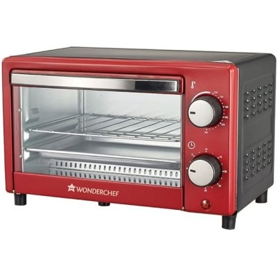Wonderchef Oven Toaster Griller (OTG) Crimson Edge - 9 Litres - with Auto-shut Off, Heat-resistant Tempered Glass, Multi-stage Heat Selection, 2 Yrs Warranty, 650W, Red | Bake Grill Roast | Easy clean