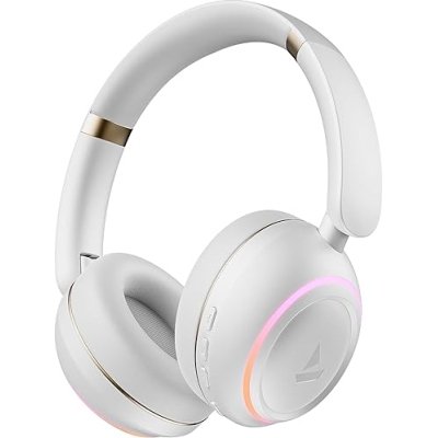 boAt Rockerz 480 w/RGB LEDs, 6 Light Modes, 40mm Drivers, Beast Mode, 60hrs Playback, ENx Tech, BT v5.3, Adaptive Fit & Easy Access Controls, Bluetooth Headphones(White Sabre)