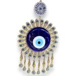 BLUE BEADS Golden Evil Eye Wall Hanging – Handmade Metal & Glass Nazar Protection Charm | Luxury Home & Office Décor | Spiritual Good Luck Amulet for Positive Energy (Sun with Charm Design Gold)