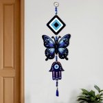 SOLOBOLO Evil Eye Wall Hanging Home Decor Items for Entrance Nazar Battu Style Butterfly 3 Tier
