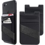 Mizi (2 Pack Adhesive Phone Stretchy Wallet, Card Holder for Back of Phone Stick on Cases, Unique Double Pocket Design + Finger Stra899p for iPhone/Android/Samsung Galaxy - Black