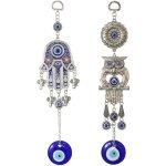 TIED RIBBONS 2 Pcs Vastu Feng Shui Blue Evil Eye Hanging for Home Entrance Car Wall Main Door Office Pendant Ornament Amulet for Protection and Good Luck Decorative Gift Items (10 inch)