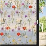 MOCOCO Premium Privacy Window Film Vinyl Frosted Self Adhesive Glass Film Decorative Window Stickers for Home Office Bathroom Kitchen Living Room - Mystic Flowers