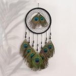 THE URBAN ARTISTIC Wooden Peacock Feather Dream Catcher for Positive Energy Decorative Showpiece Wall Hanging, Wall decor , Bedroom, Living Room Decor, Wall Vastu (18/45 cm) Black