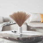 SATYAM KRAFT 3 Pcs Artificial flowers Faux Pampas Grass small Fluffy Fake Flower Plant for Home Decor, Office, Bedroom, Items Corner, Dried Plants (Without Vase pot)(Brown)Silk