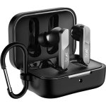 Sounce Earphone Case Cover for Boat Airdopes 800 TWS Soft Silicone Skin Case Cover Shock Absorbing Protective Case with Keychain [Front LED Visible] - Black