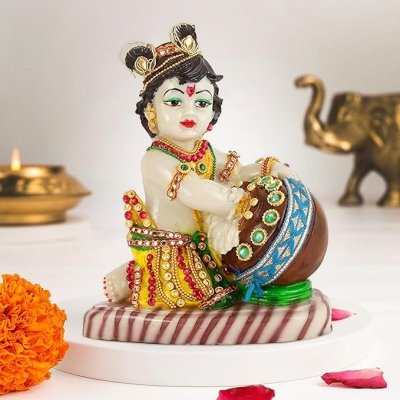 TIED RIBBONS Lord Krishna Makhan Chor Idol Statue Figurine Showpiece (19 x 15 x 9 cm) - Decoration Items for Home Decor Living Room Mandir Temple Pooja Room Table Decorative Gifts