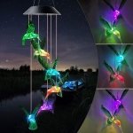 Solar Wind Chimes with LED Lights, Colour-Changing Hummingbird Design, Outdoor Garden Decor