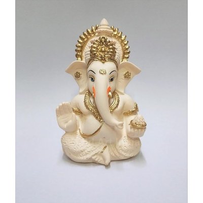 Gold Art India Peach Ivory Finish Ganesha Idol Car Dashboard IdolGanesha Murti Ganpati Idol For Home Decor Puja Lord Ganesh Statue Gift For Office Desk Puja Room Figurine