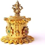 Betterminds Traditional Gold-Plated Kumkum Box with Ganesha Design, Red and Green Stone Work, Decorative Holder