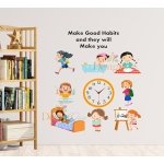 DesignDecor Educational Wall Decal, Daily Routine Good Habits Theme, Kids Room Motivational Quote, 60x60 cm, Self-Adhesive