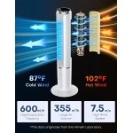 HIFRESH Air Cooler for Home, Mute Operation, 107CM Tower Cooler w/Remote & LED Display, 4 Mode & 3 Speed, 12H Timer, 26 Feet Air Delivery, 4L Water Tank, 4 Ice Packs, 70° Swing Control, 80W Low Power