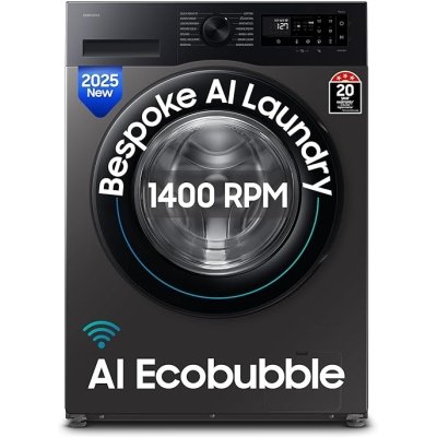 Samsung 9 kg, 5 star, AI EcoBubble, Super Speed, Wi-Fi, Hygiene Steam with Inbuilt Heater, Digital Inverter, Fully-Automatic Front Load Washing Machine (WW90DG5U24AXTL, Inox)