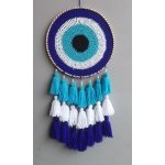 Wool Kavya Craft Present Handcrafted Evil Eye Blue Shade Tasseled Crochet Dream Catcher
